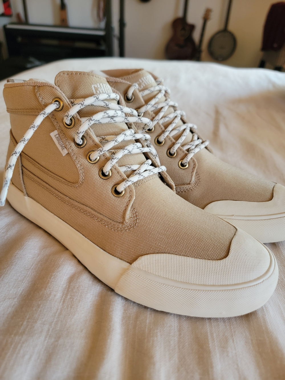 Men's Canvas High-Top Sneakers in Beige